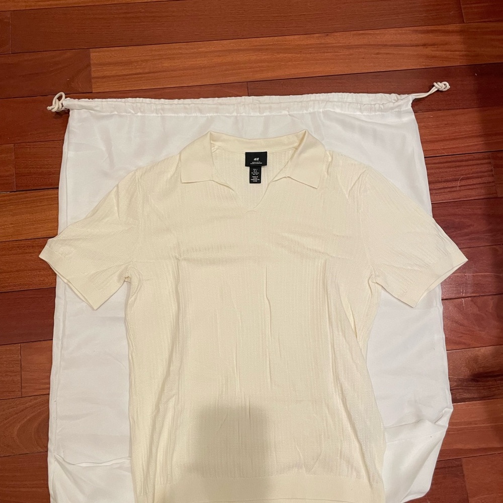 H&M Men's Short Sleeve Polo in Light Cream